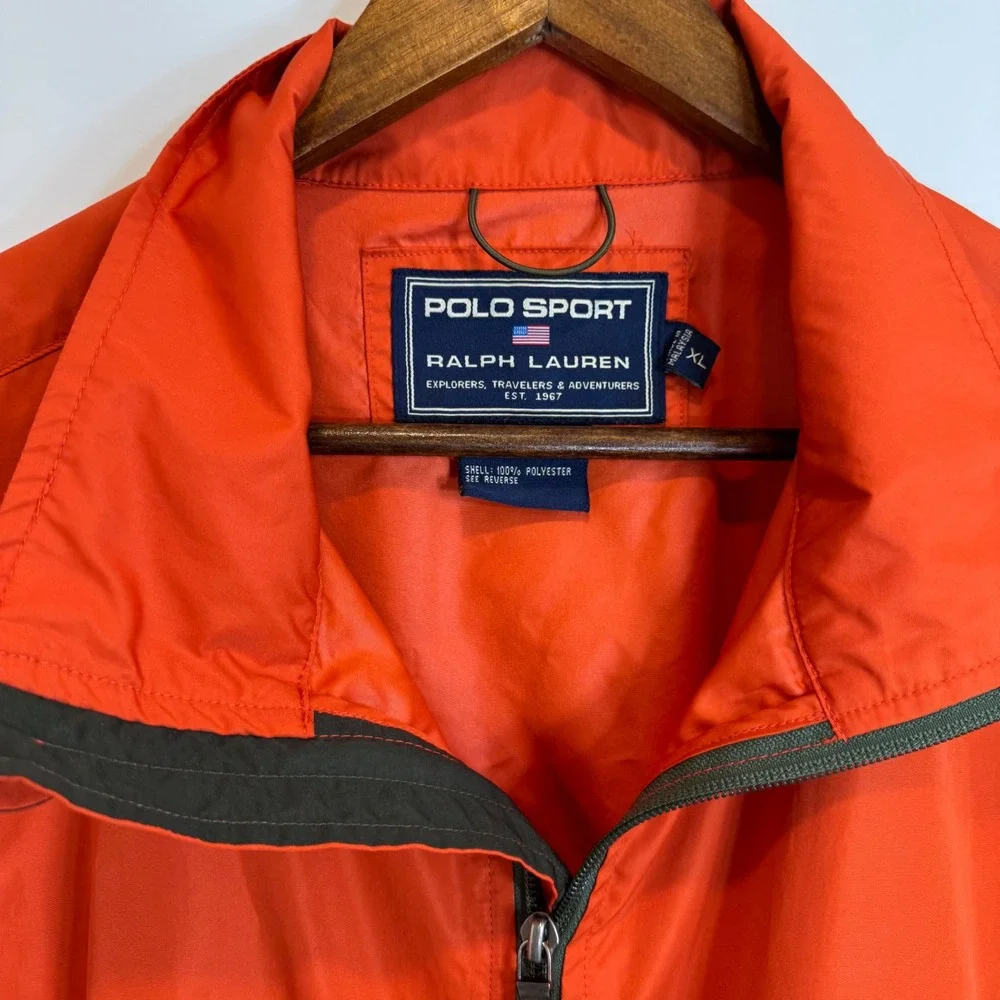 Polo Sport Ralph Lauren Orange Windbreaker Full Zip Jacket Mens XL